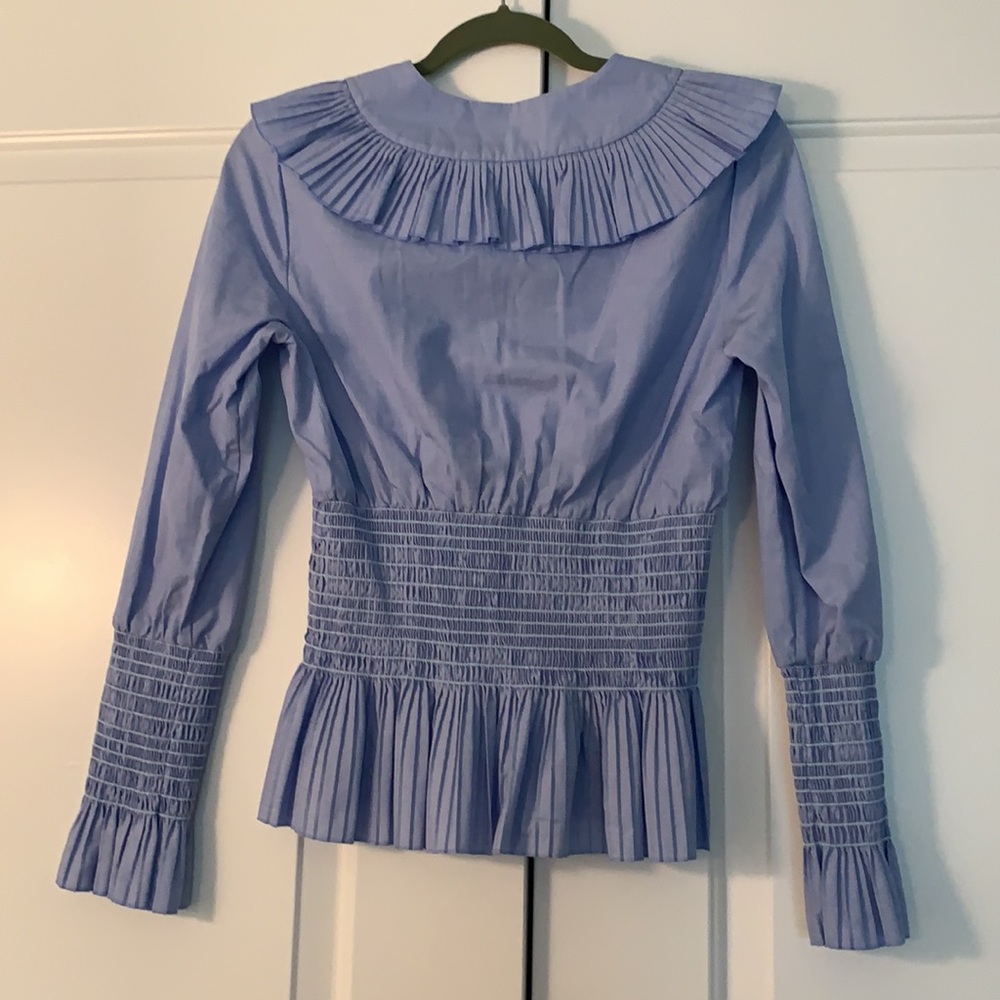 Blue Ruffled Women's Top - Picture 4 of 5